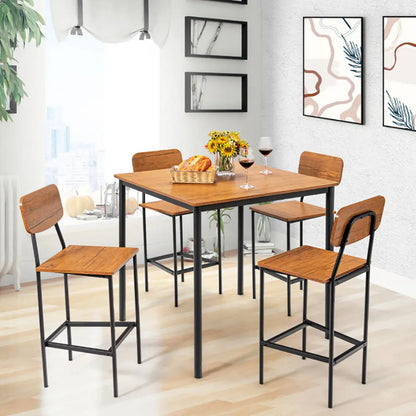 5 Pieces Industrial Dining Table Set With Counter Height Table And 4 Bar Stools My Store