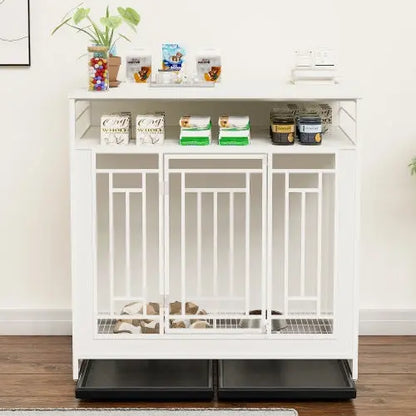 43.3 Inch Large Dog Kennel Furniture, Wooden Kennel With Divider My Store