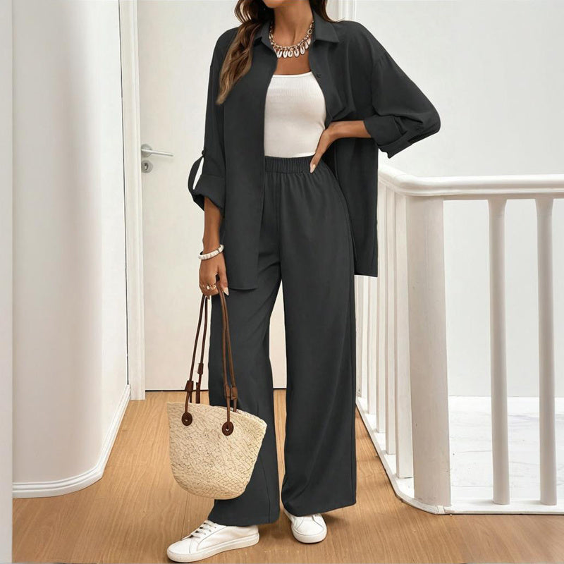 Women's Solid Color Shirt & Pants Set My Store