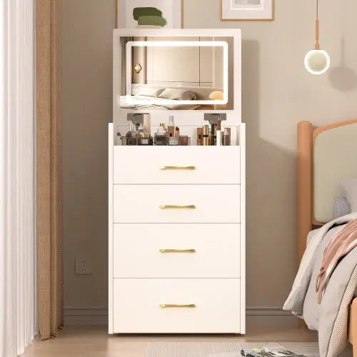 3 In 1 Vanity Desk With Open Top Mirror With Visible Glass Desktop And 3 Drawers My Store