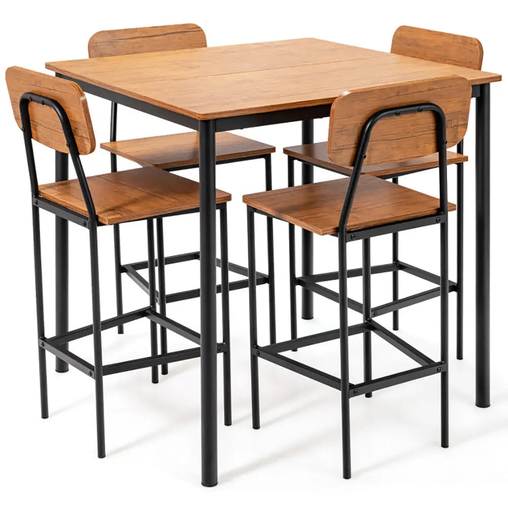 5 Pieces Industrial Dining Table Set With Counter Height Table And 4 Bar Stools My Store
