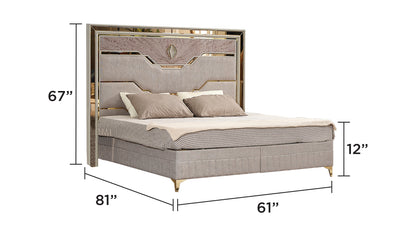 5 Piece Queen Upholstered Bedroom Set with Wood and Gold Accents in Beige - Ohberri