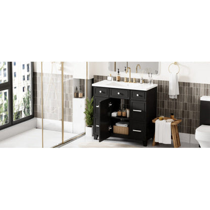 Vanity Cabinet With Sink Top Combo Set  And 3 Drawers- Black My Store