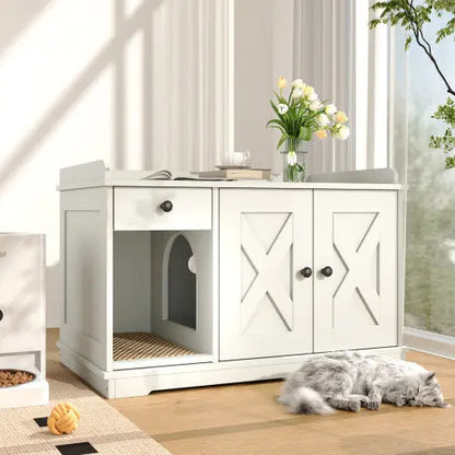 Farmhouse Style Cat Box Cabinet For Living Room, White My Store