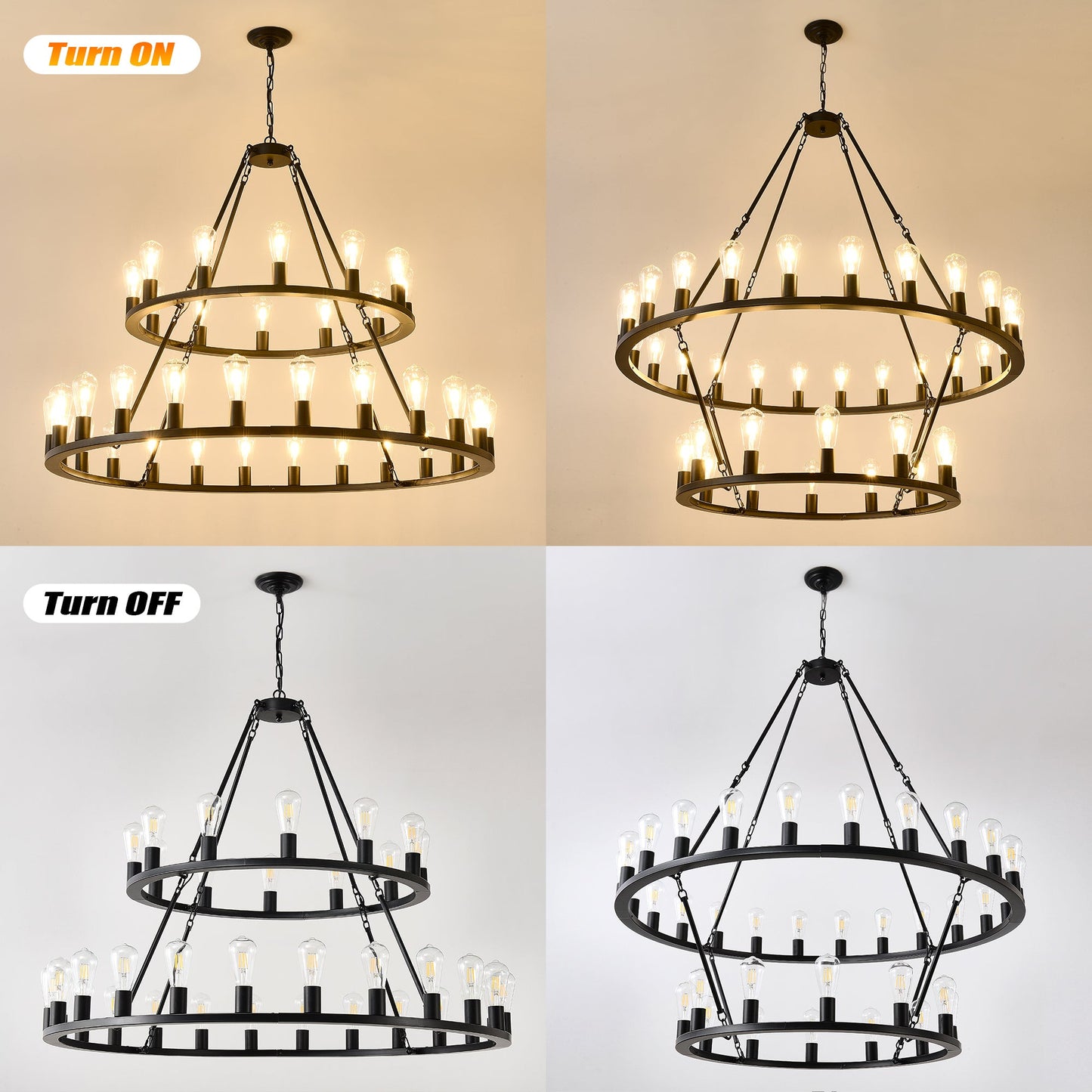 48 Inch Black Extra Large Wagon Wheel Chandelier, 2 Tier 36-Lights No Include Farmhouse Inkedjoy