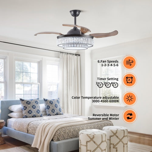 Modern LED Retractable Ceiling Fan With Light And Remote Control Inkedjoy