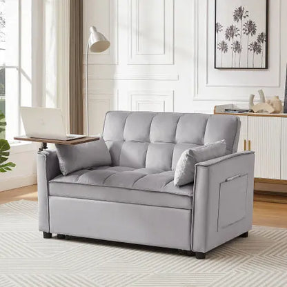Velvet Loveseat Sleeper Sofa Bed With Side Table My Store