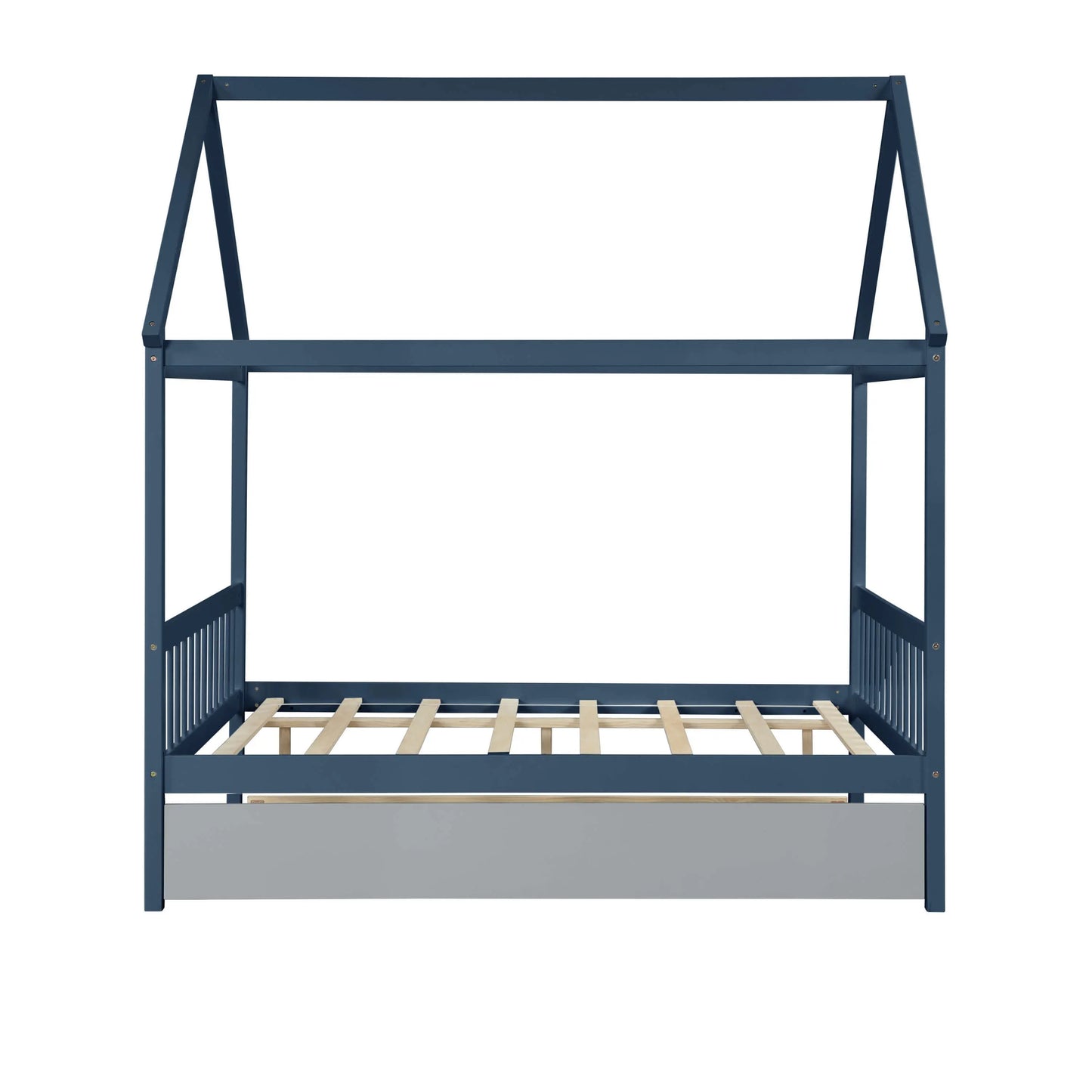 NAVY BLUE HOUSE FULL BED WITH TRUNDLE OF GREY COLOR My Store