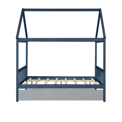 NAVY BLUE HOUSE FULL BED WITH TRUNDLE OF GREY COLOR My Store