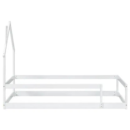 Twin Size Wood Bed With House-shaped Headboard Floor Bed With Fences,White My Store