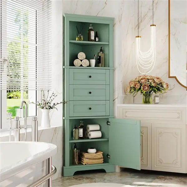 Green Triangular High Cabinet With 3 Drawers And Adjustable Shelves My Store