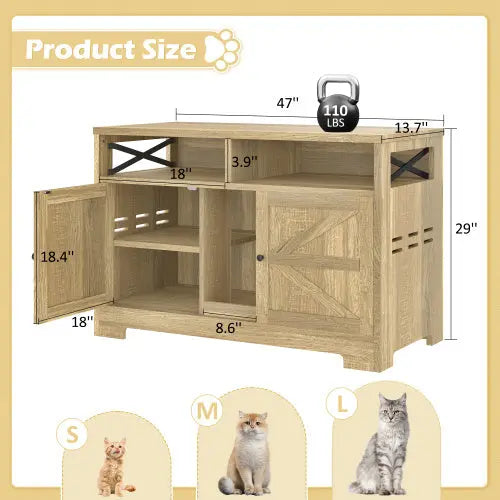 Litter Box Enclosure For 2 Cats, Farmhouse, Brown My Store