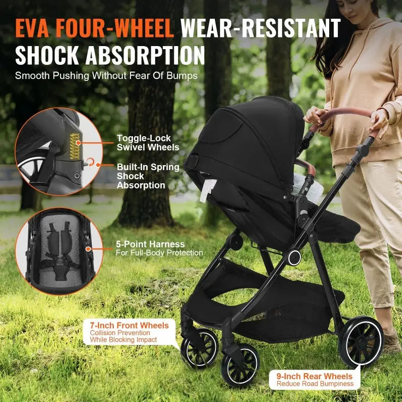 Standard Baby Stroller With Bassinet, 3rd-Gear Adjustable,Mesh Net, Black My Store