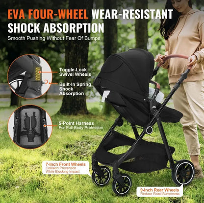 Standard Baby Stroller With Bassinet, 3rd-Gear Adjustable,Mesh Net, Black My Store