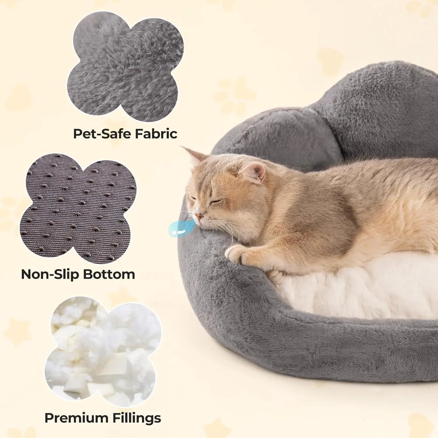 MEWOOFUN Cat Bed And Small Dog Bed, Fluffy Dog Bed Washable Cat Couch Bed, Cute Cat Bed For Indoor Cats, Flower Cat Sofa Bed With Non Slip Bottom, Pet Bed For Puppy And Kitten Grey, 23 My Store