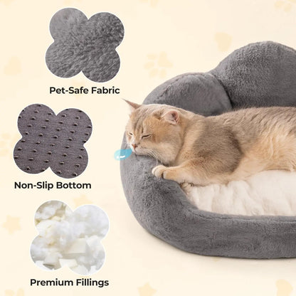 MEWOOFUN Cat Bed And Small Dog Bed, Fluffy Dog Bed Washable Cat Couch Bed, Cute Cat Bed For Indoor Cats, Flower Cat Sofa Bed With Non Slip Bottom, Pet Bed For Puppy And Kitten Grey, 23 My Store
