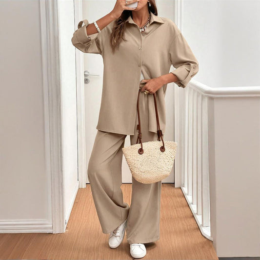 Women's Solid Color Shirt & Pants Set My Store