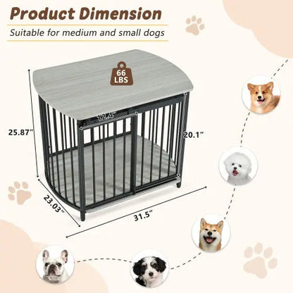 31.5 Furniture Style Dog Crate For Small And Medium Dogs, Wooden Cage Indoor Kennel Furniture, Modern Dog Crate End Table With Double-Doors My Store