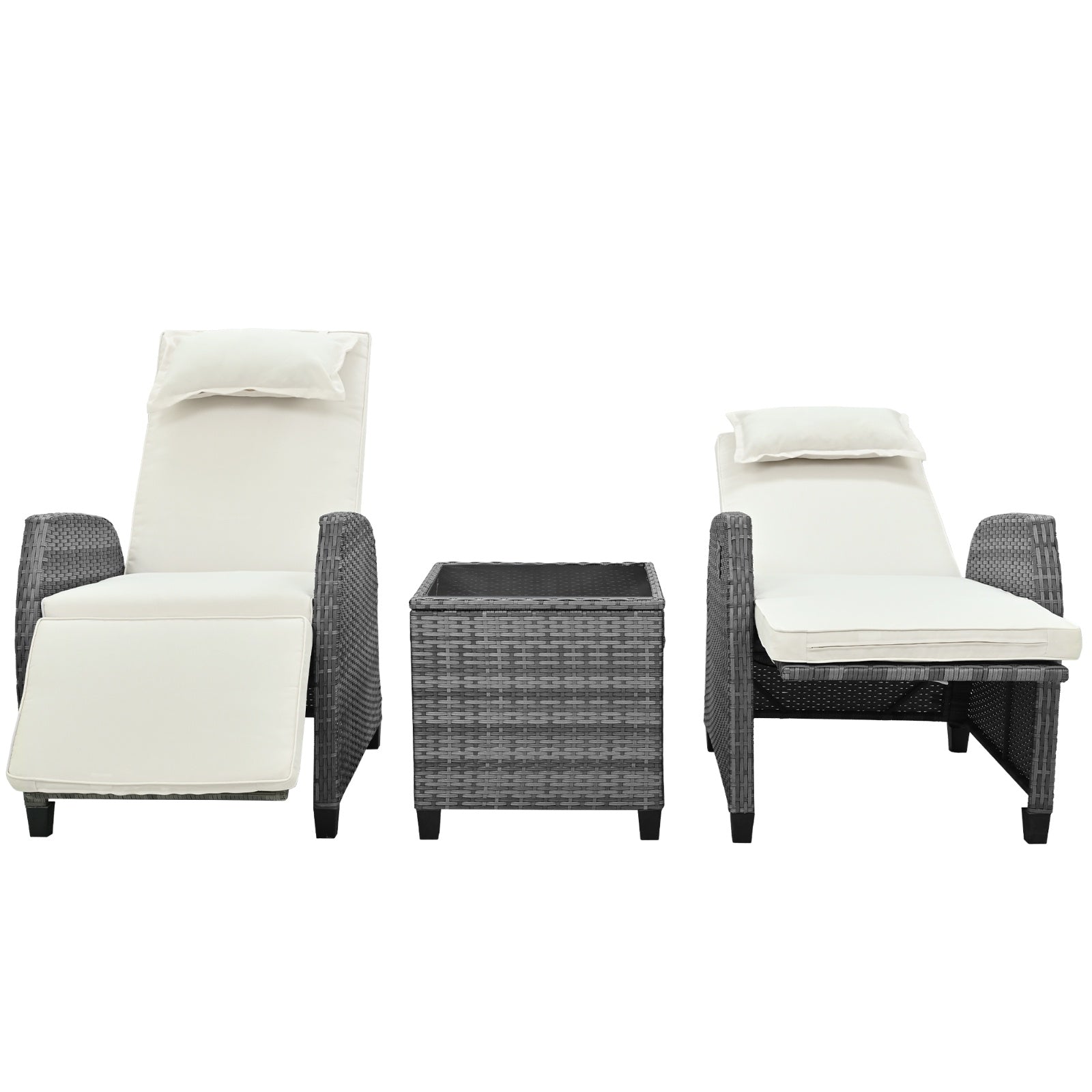 U Style Outdoor Rattan 2-Person Combo W  Coffee Table, Adjustable For Courtyard Inkedjoy