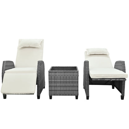 U Style Outdoor Rattan 2-Person Combo W  Coffee Table, Adjustable For Courtyard Inkedjoy