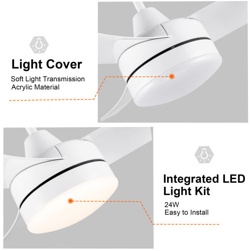 42 Inch Indoor White Ceiling Fan With LED Light My Store