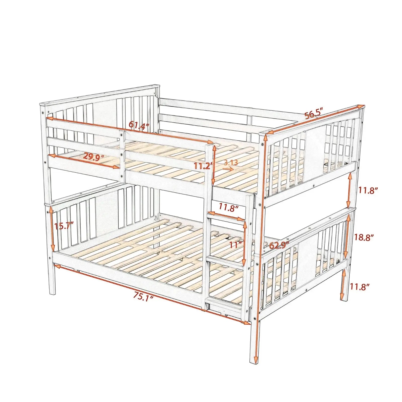 Full Over Full Bunk Bed With Ladder For Bedroom, Guest Room-Gray My Store