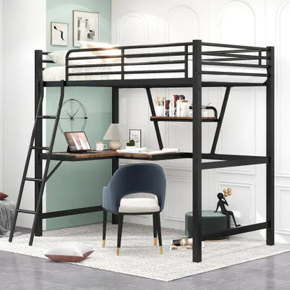 Twin Size Loft Metal&MDF Bed With Desk And Shelf, Black My Store