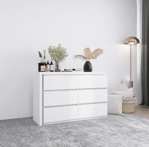 Extended Desktop 6 Drawers Chest Of Drawer Without Handle White Color Vanity My Store