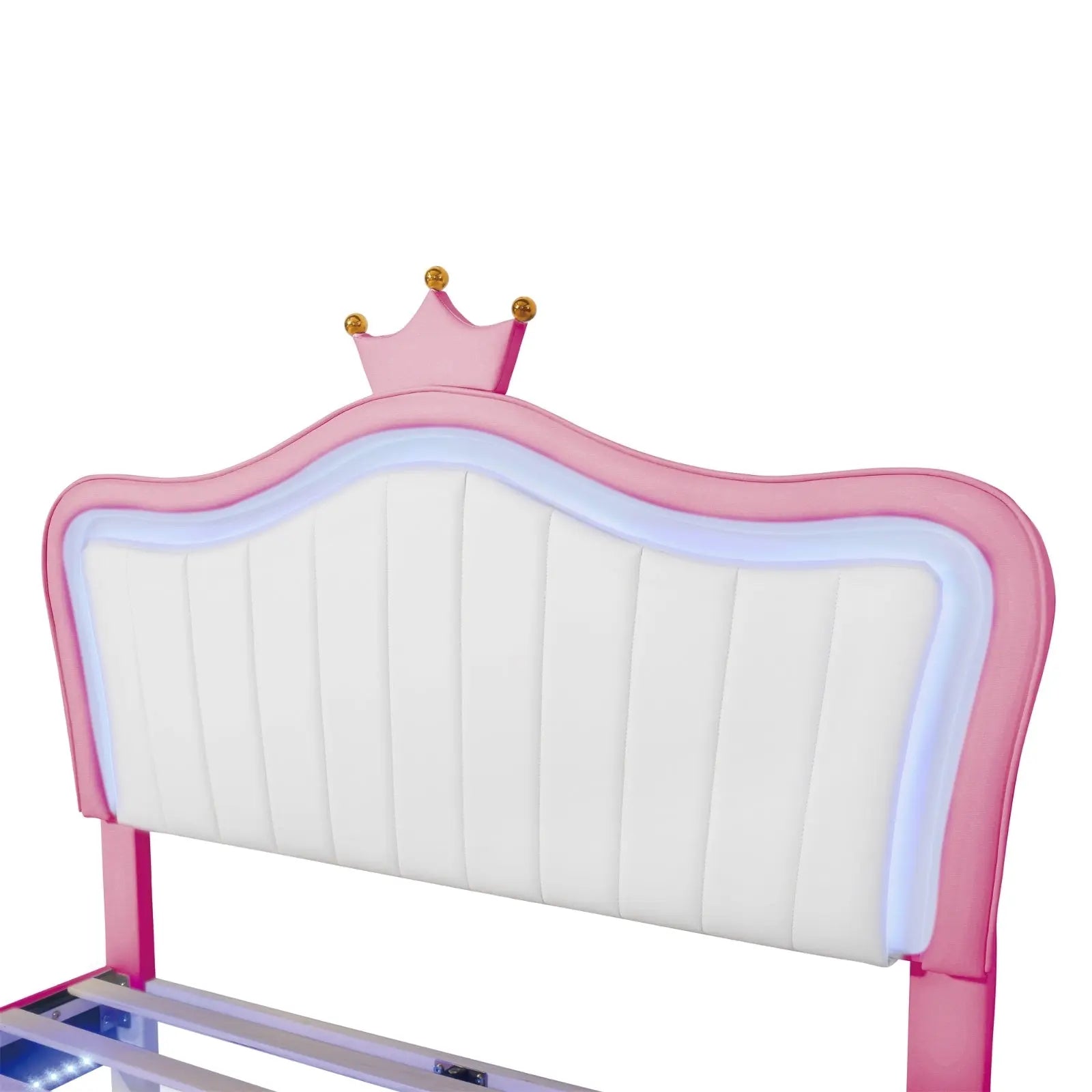 Full Size Upholstered Bed Frame With LED Lights & Crown Headboard My Store