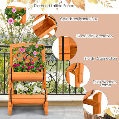 Wooden 2-Tier Raised Garden Bed With 2 Cylindrical Planter Boxes And Trellis Ohberri