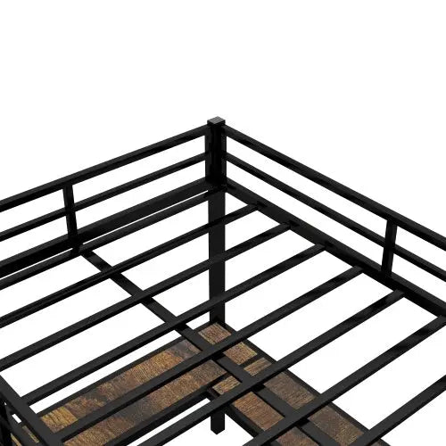 Twin XL Metal Loft Bed With Desk And Shelves, Loft Bed With Ladder And Guardrails-Black My Store