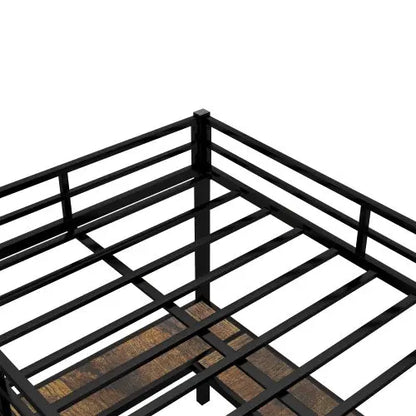 Twin XL Metal Loft Bed With Desk And Shelves, Loft Bed With Ladder And Guardrails-Black My Store