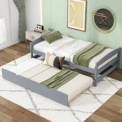 Twin Size Platform Bed With Twin Size Trundle, Gray My Store