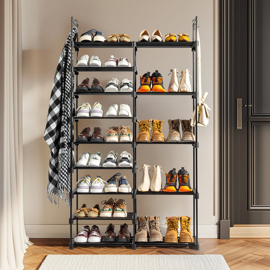 FCH Double Row 9-Layer Shoe Rack With Handles, 85.7x29.8x158cm Black Inkedjoy