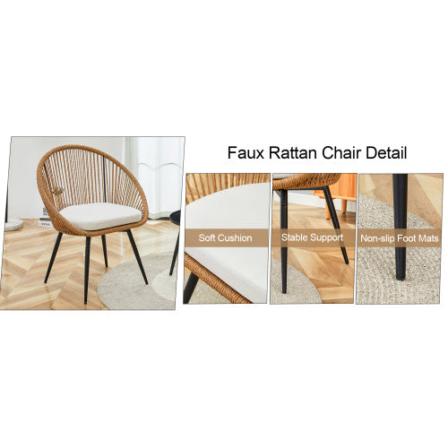Modern 3 Piece Set Round Coffee Table 2 Rattan Swivel Chairs Inkedjoy