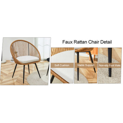 Modern 3 Piece Set Round Coffee Table 2 Rattan Swivel Chairs Inkedjoy