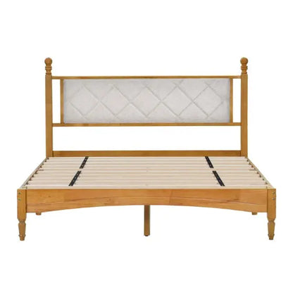Queen Wood Bed Frame With Upholstered Headboard Wooden Bed My Store