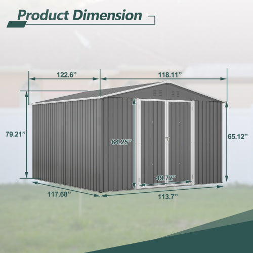 10 X 10 FT Outdoor Storage Shed- Grey Inkedjoy