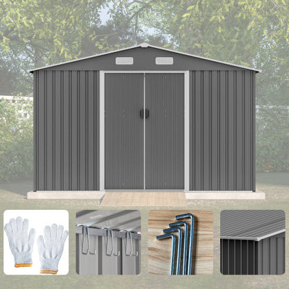 10X8 FT Outdoor Storage Shed- Grey Inkedjoy