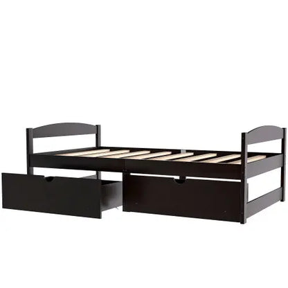 Twin Size Platform Bed, With Two Drawers, Espresso My Store
