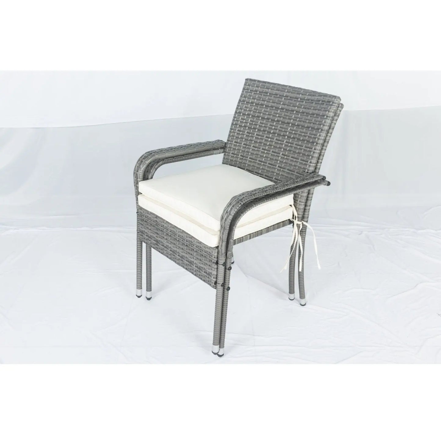 3 Piece Patio Wicker Conversation Set Grey Wicker  White Cushion My Store