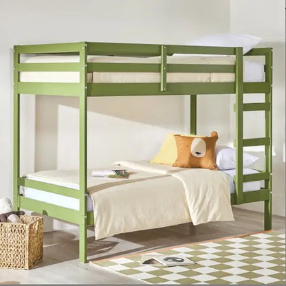 Modern Simple Solid Wood Twin Over Twin Bunk Bed, Olive Green My Store