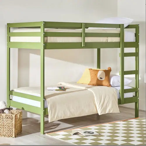 Modern Simple Solid Wood Twin Over Twin Bunk Bed, Olive Green My Store