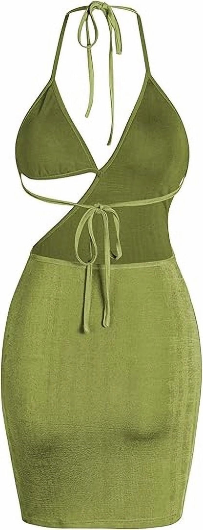 Women Sexy Bodycon Party Dresses Backless Spaghetti Straps Bra Cutout Jersey Halter Naughty Clubwear Inkedjoy