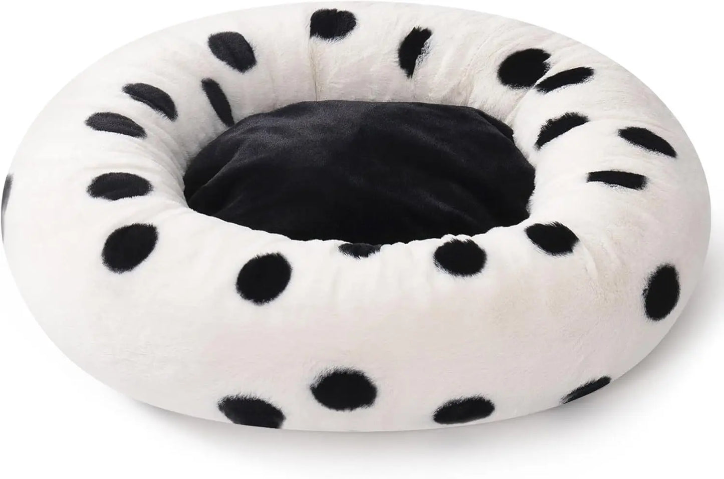 MEWOOFUN Donut Cat Bed For Indoor Cats - 23 Inch Round Washable Pet Bed With Non-Slip Bottom, Plush Fluffy Small Dog Bed For Puppies & Kittens, Black Dot My Store