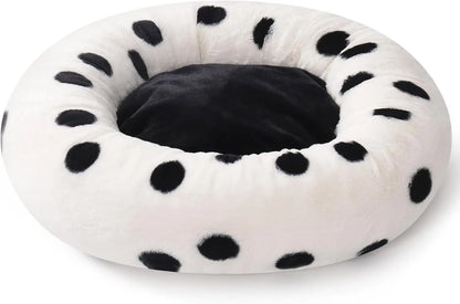 MEWOOFUN Donut Cat Bed For Indoor Cats - 23 Inch Round Washable Pet Bed With Non-Slip Bottom, Plush Fluffy Small Dog Bed For Puppies & Kittens, Black Dot My Store
