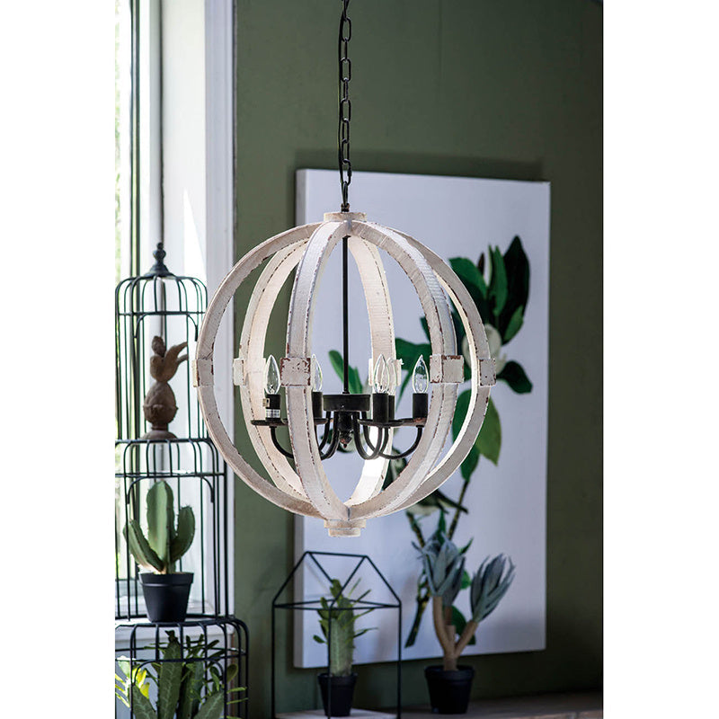 6 - Light Wood Chandelier With Adjustable Chain Inkedjoy