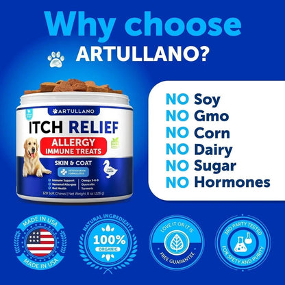 Allergy Relief Chews Itching Skin Relief For Dogs Fish Oil 3 Seasonal Allergies Pills Skin & Coat- 120 Soft Treats My Store