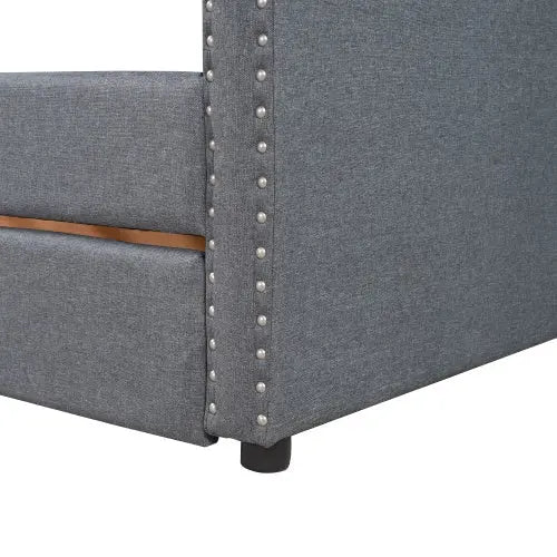 Upholstered Twin Size Daybed With Two Drawers, Wood Slat Support, Gray My Store