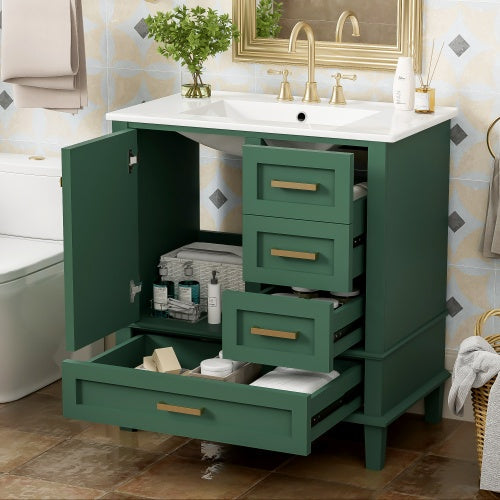 Modern Bathroom Cabinet With Sink Combo SetAnd 3 Drawers, Solid Wood Frame My Store